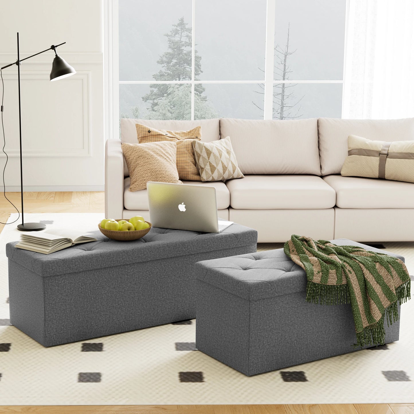 JHK Folding Storage Ottoman Bench Living Room Hidden Footstool Cushioned