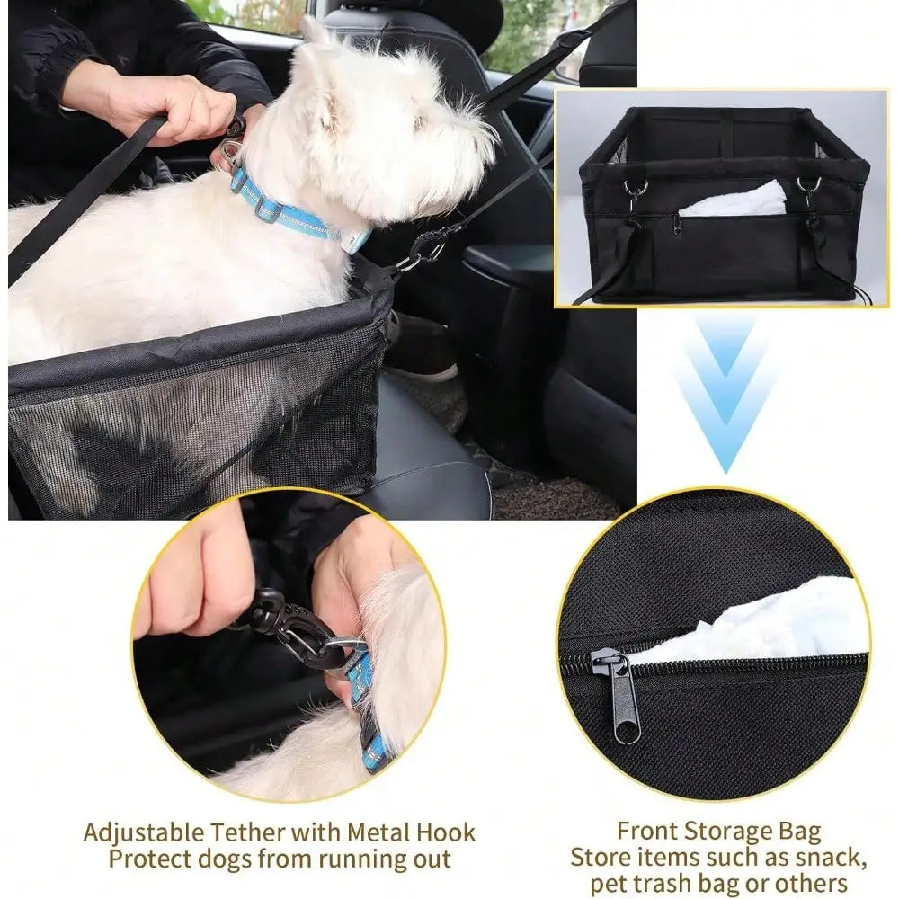 Breathable Elevated Dog Booster Car Seat With Adjustable Safety Strap Portable Travel Pet Car Carrier Bed Secure Travel Booster Seat For Small Dogs Puppies