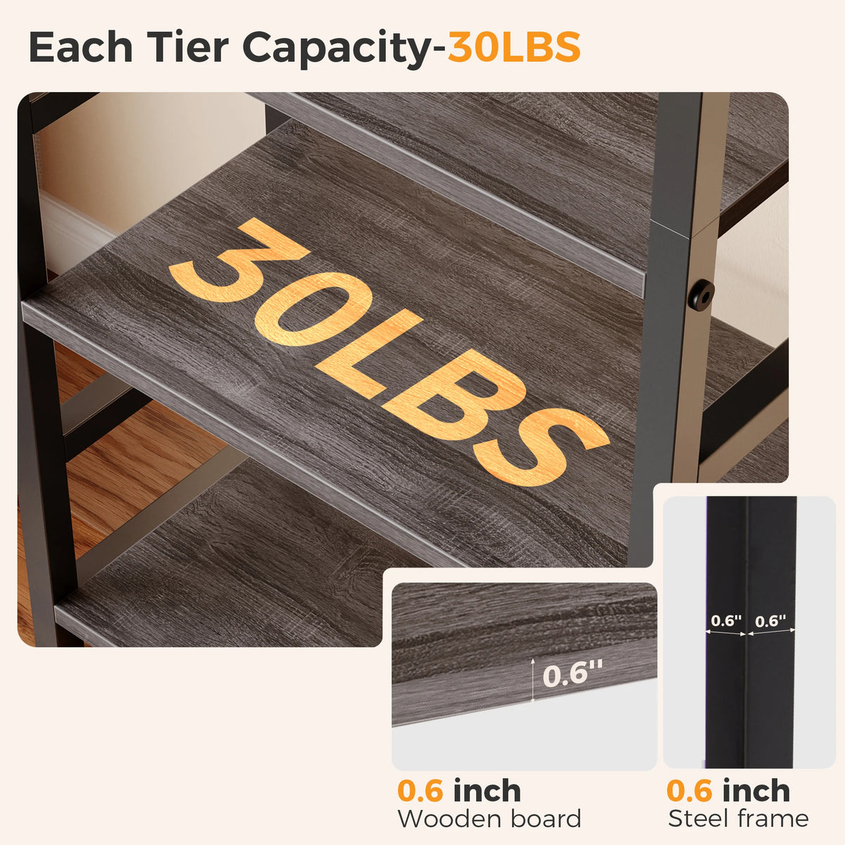 MCQ Wooden Storage Standing 5 Tiers Display Bookshelf Sturdy Structure Graduated Shelves Adjustable Feet for Living Room
