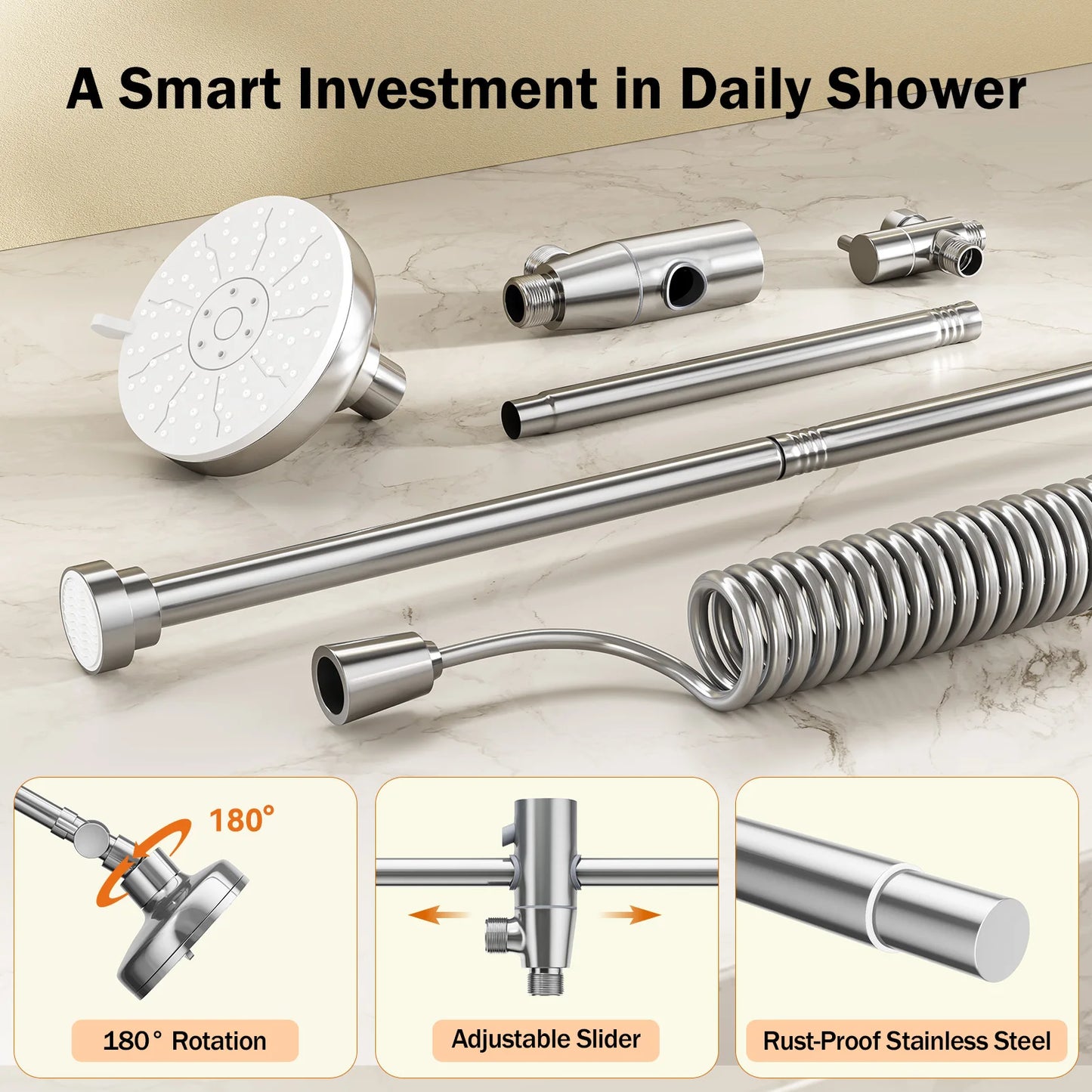 Tandem Shower Head For Couples, Dual Shower Head with Original Adjustable Slider, High Pressure Double Shower Head for Two