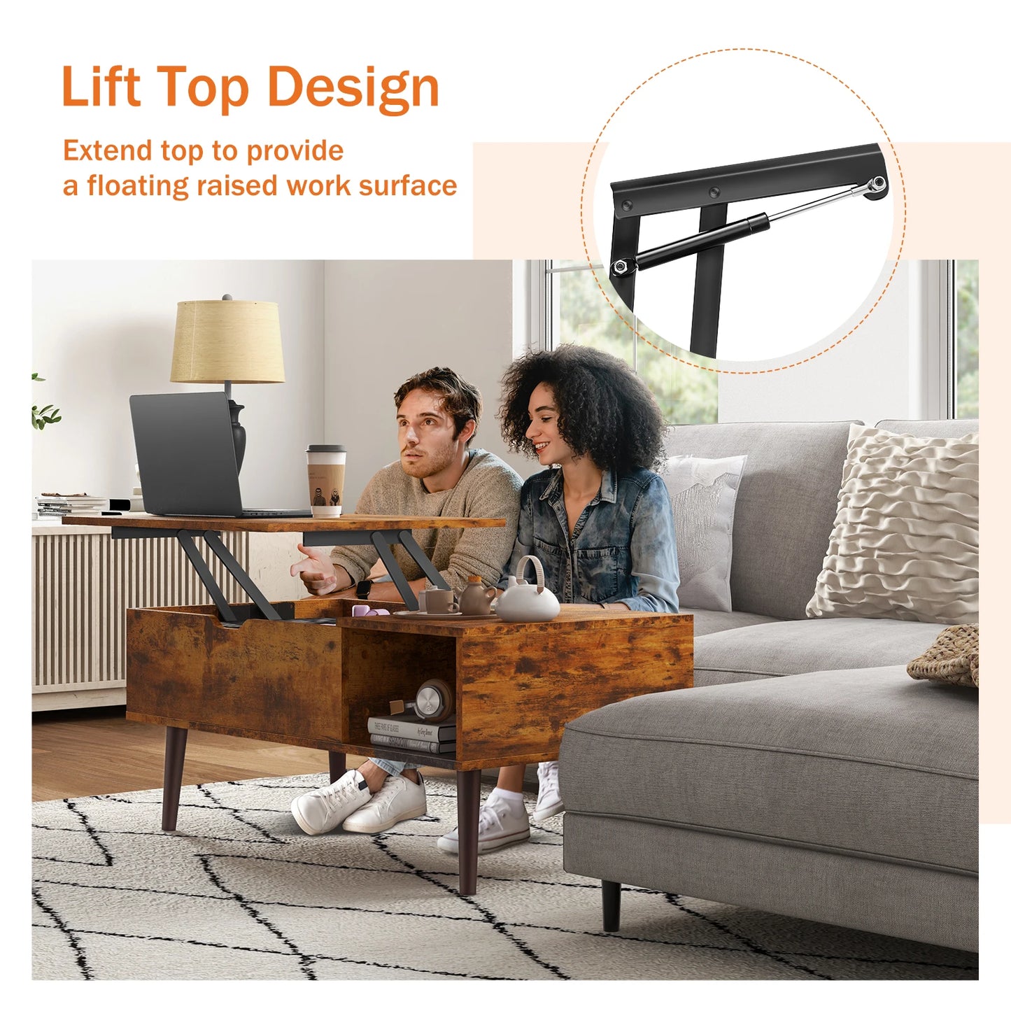 JHK Lift Top Coffee Table Wood Storage Shelf Living Room