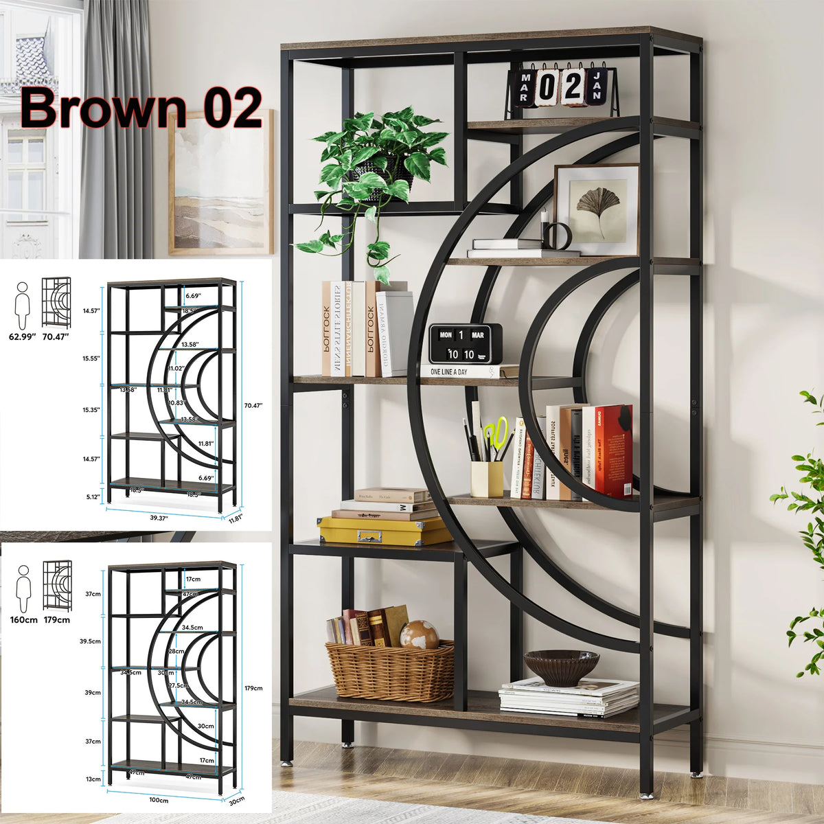 Tribesigns Industrial Etagere Bookcase Display Shelf Storage Organizer