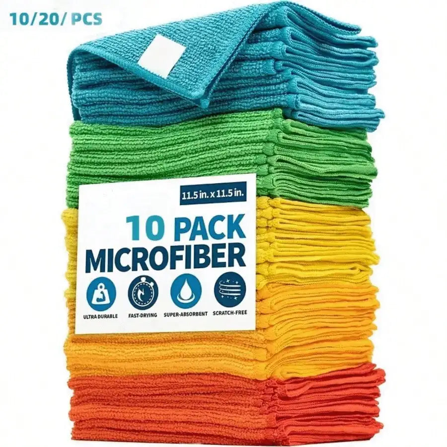 10/20 Pack Microfiber Cleaning Cloths, Multicolor Reusable Lint Free Cleaning Towels, Highly Absorbent Fast Drying Scratch-Free Cleaning Rags For Kitchen Dishes, Car Detailing, Window, Furniture & All Household Surfaces