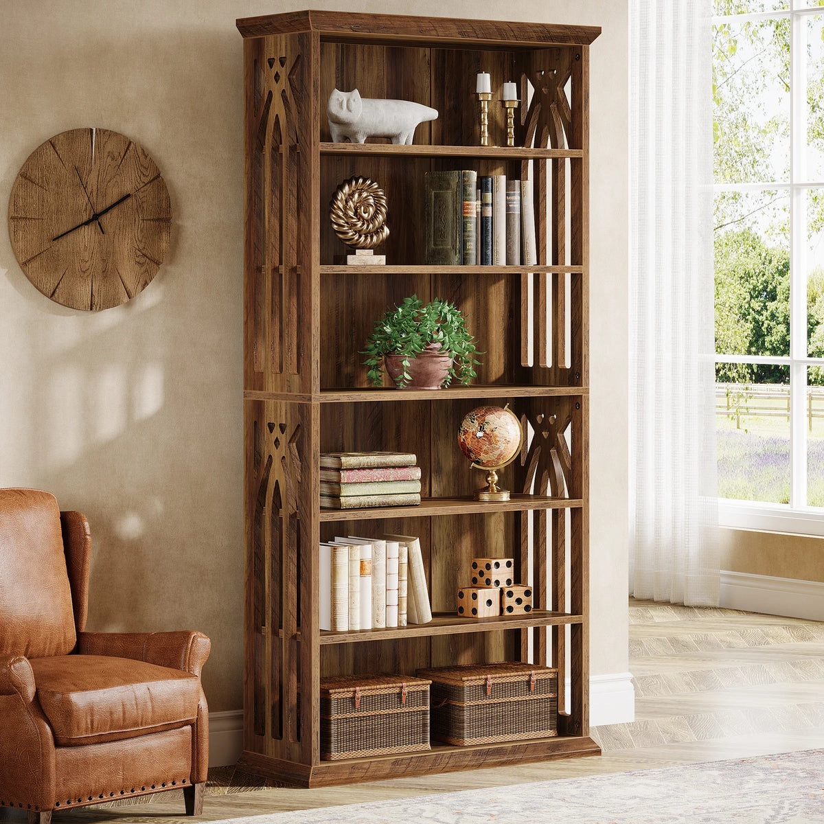 Tribesigns 6 Tier Tall Wood Bookshelf Freestanding Storage Display Shelf