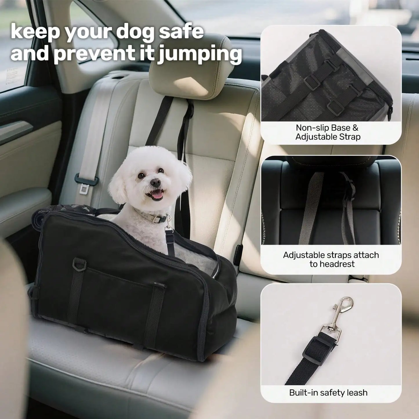 Center Console Pet Car Seat Carrier For Small Dogs & Cats Removable Washable Soft Plush Liner Portable Travel Booster Bed Stable Safety Pet Car Carrier For Road Trips