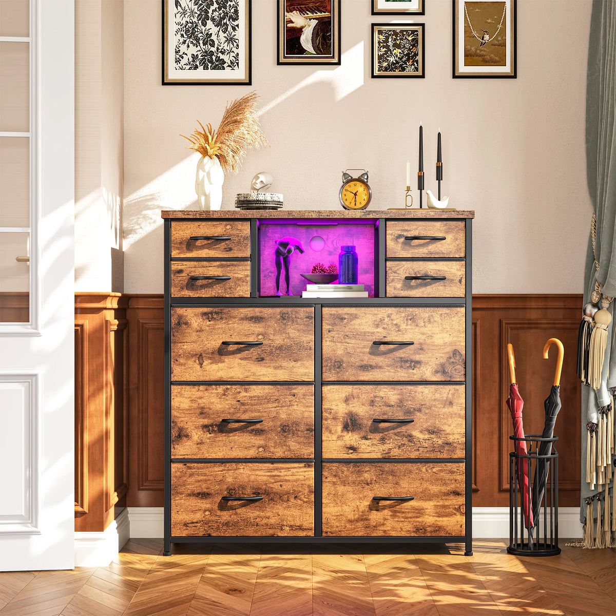 Ten Drawer Fabric Storage Chest With LED Charging Station