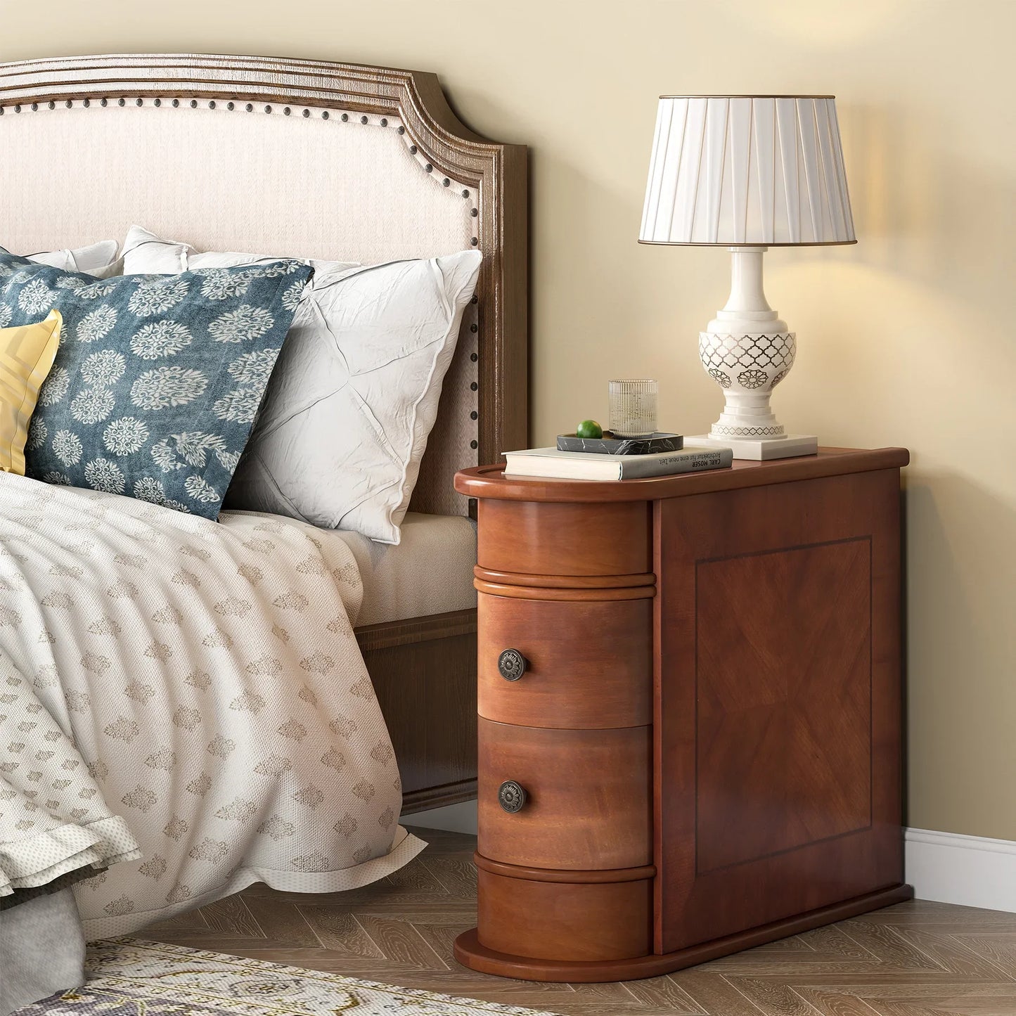 Tribesigns Solid Wood Bedroom End Table Nightstand With Drawer Furniture