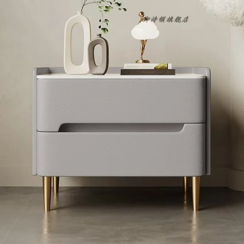 MOYU Modern Luxury Marble Top Nightstand With Wood Frame Storage