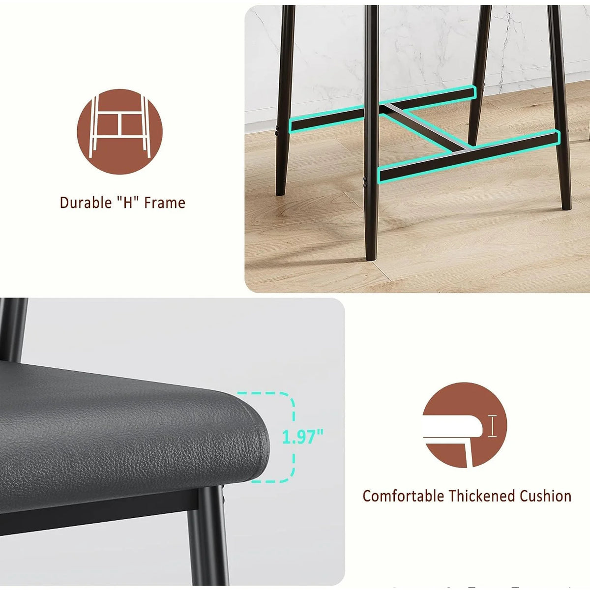 Set Of 4 Upholstered Bar Stools With Arms And Footrests