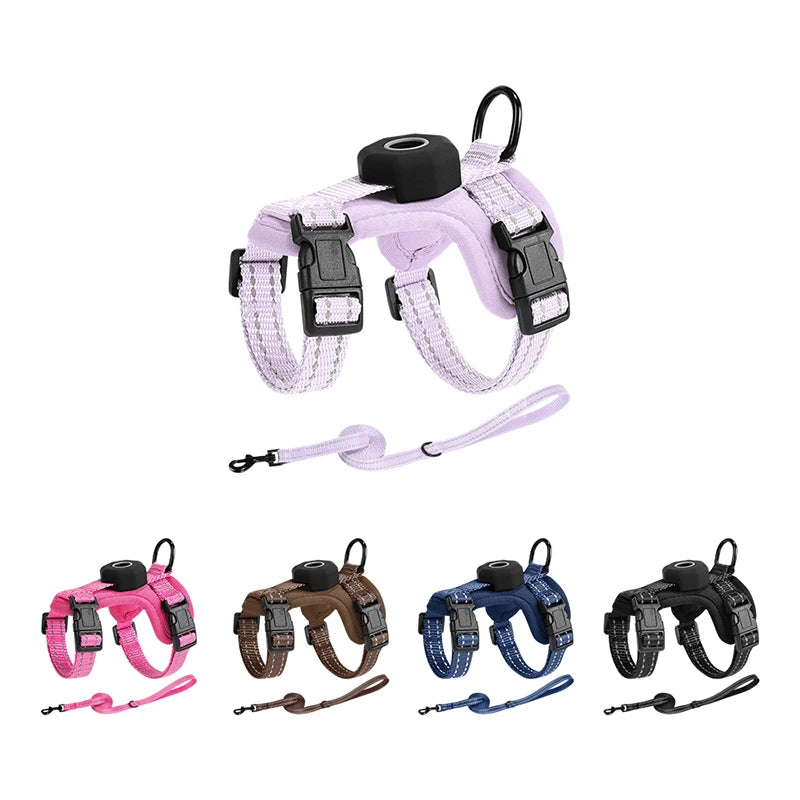 Escape-Proof Cat Harness with AirTag Holder Lightweight Reflective Adjustable Kitten Vest Harness for Outdoor Walking Active Cat