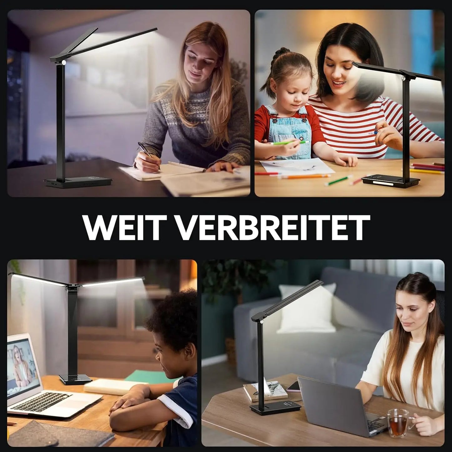 Double Head LED Desk Lamp 13W USB Power 88 LEDs Foldable Reading Light 5 Color Modes Dimmable 3000K-6000K Portable Table Lamp Adjustable Eye-Caring for Home Office Study Bedroom Dorm Living Room