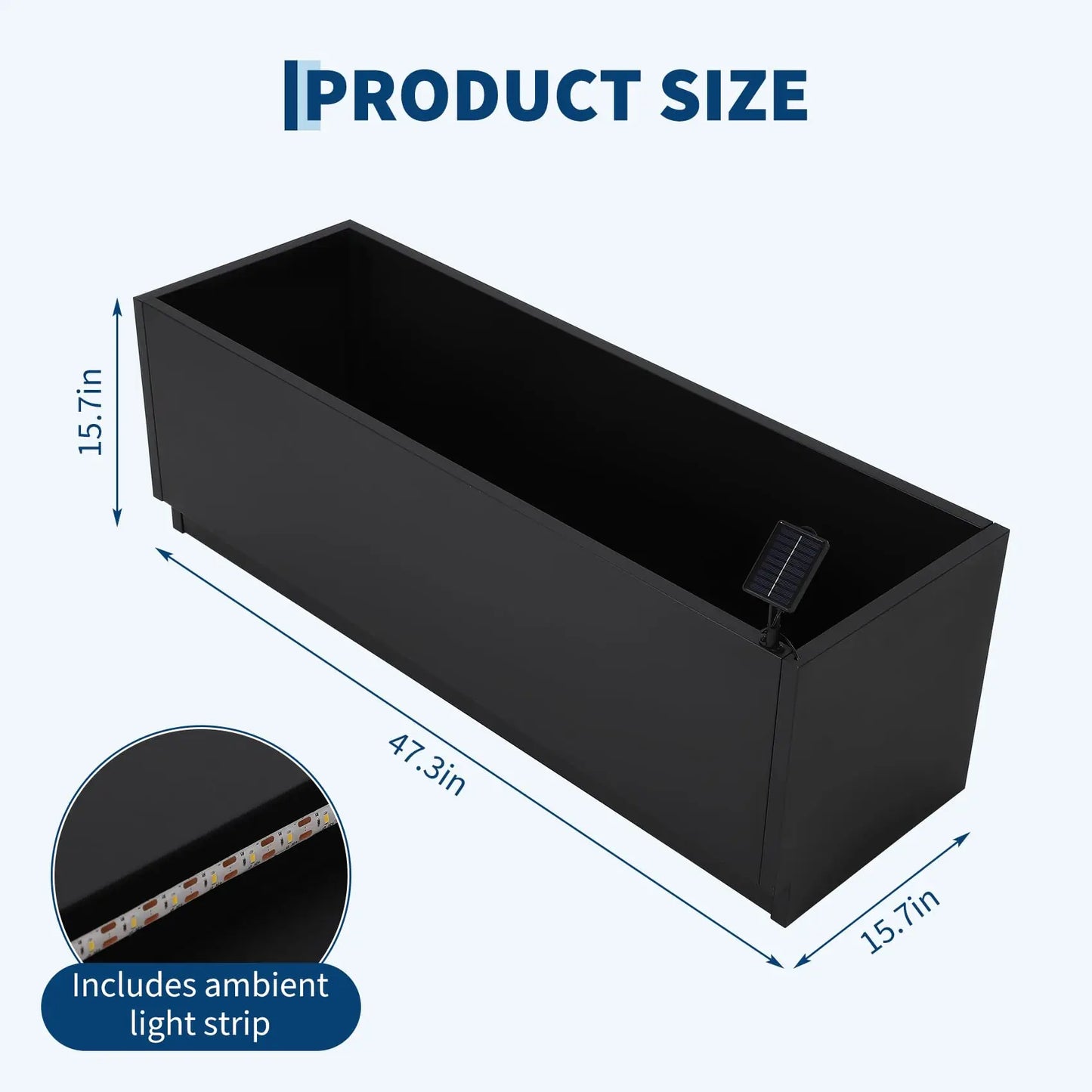 47x16 LED Metal Planter Box With Light Strips & Controller, Raised Garden Bed With Drainage Holes For Patio Yard Decor