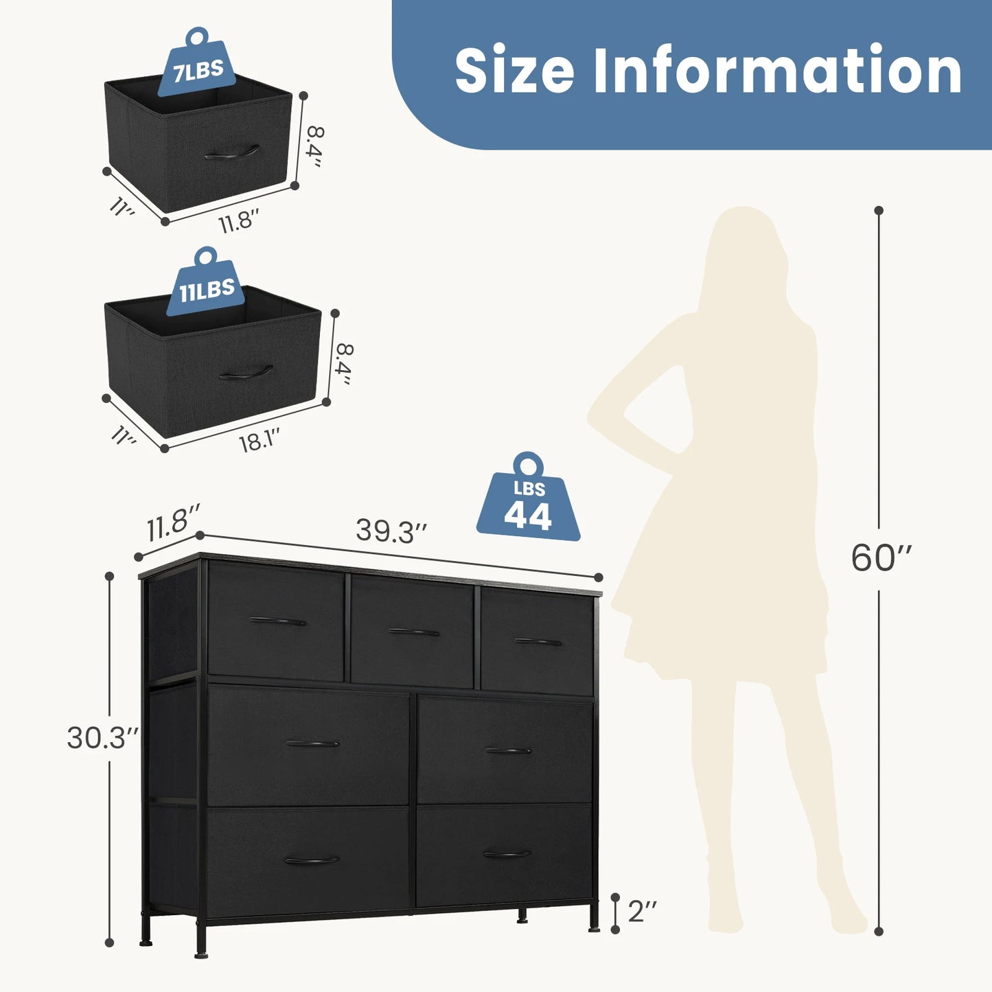 JHK Modern Bedroom Furniture Storage Fabric Drawer Organizer Chest