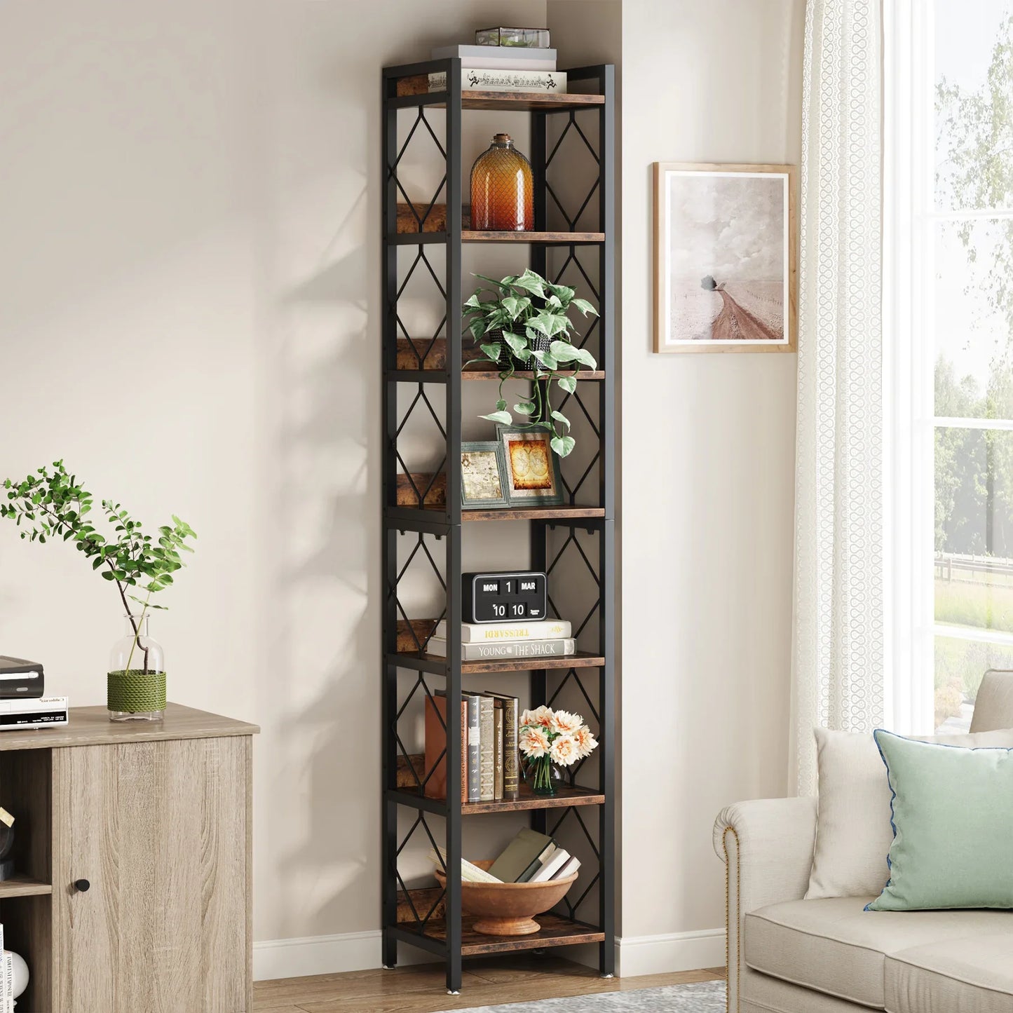 Tribesigns Narrow 7-Tier Bookshelf for Small Spaces