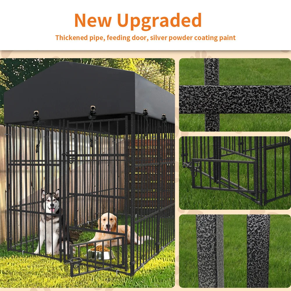 BORWART Heavy Duty Metal Dog Kennel With Roof Covered Run