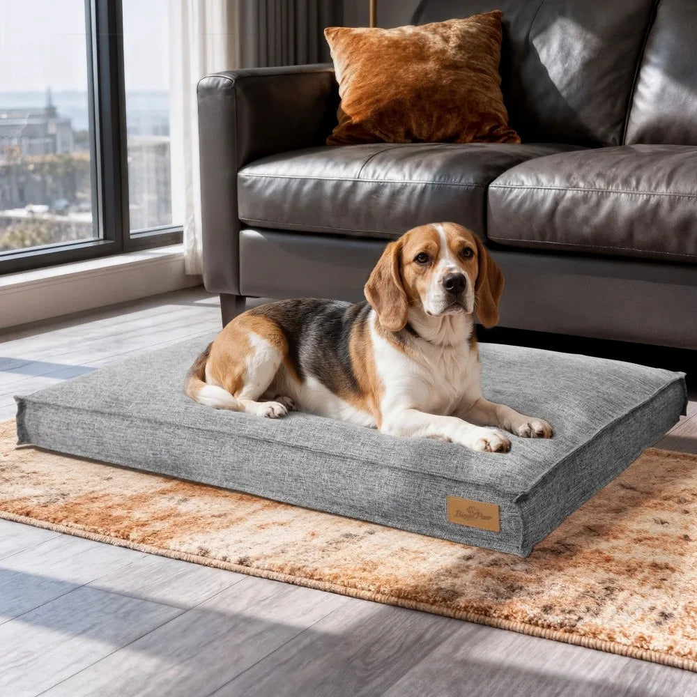 BORWART Washable Linen Dog Bed With Waterproof Lining