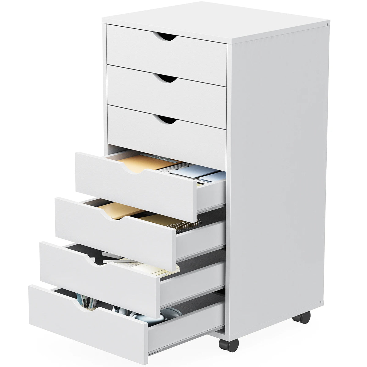 JHK Drawer Chest With Rollers Nightstand Storage Cabinet