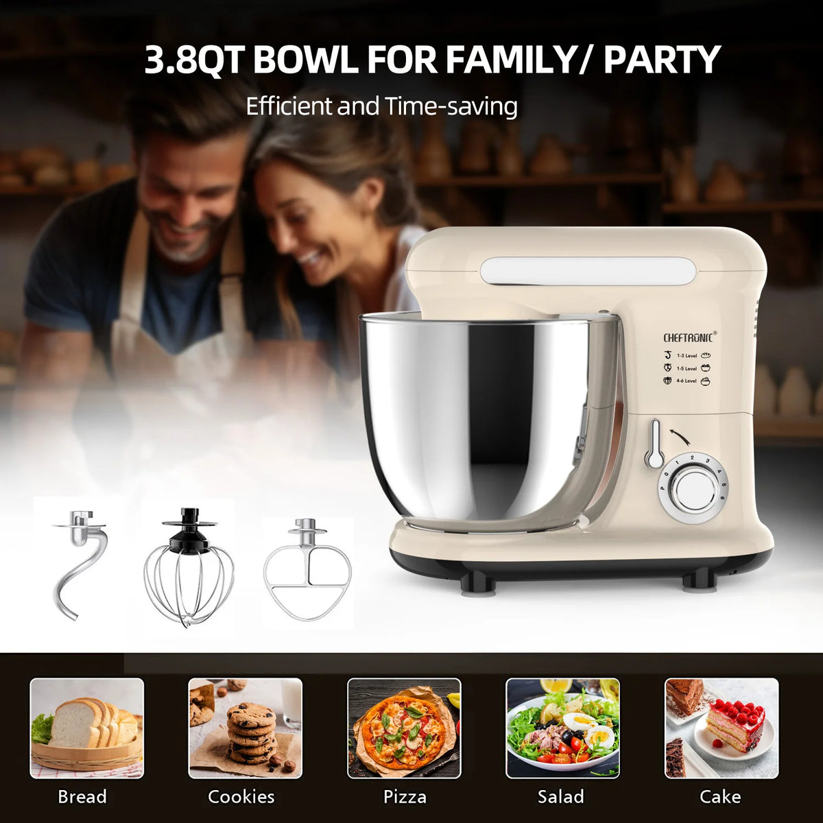 Cheftronic Tilt Head Stand Mixer With Stainless Steel Bowl