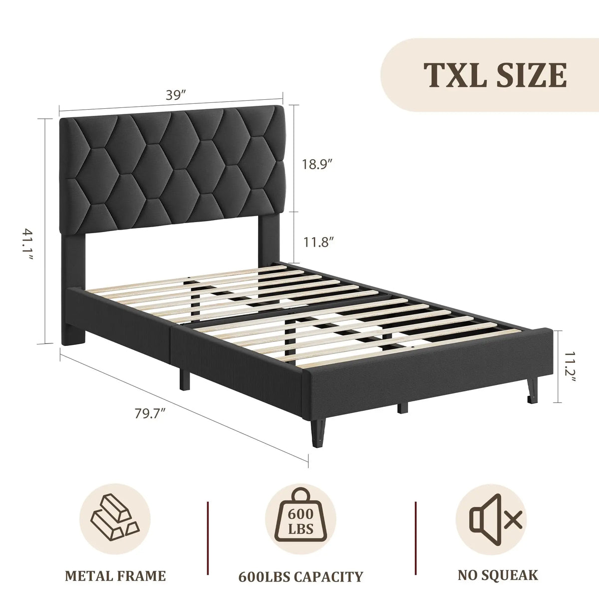 HiMiss Upholstered Platform Bed Frame Adjustable Heavy Duty Headboard