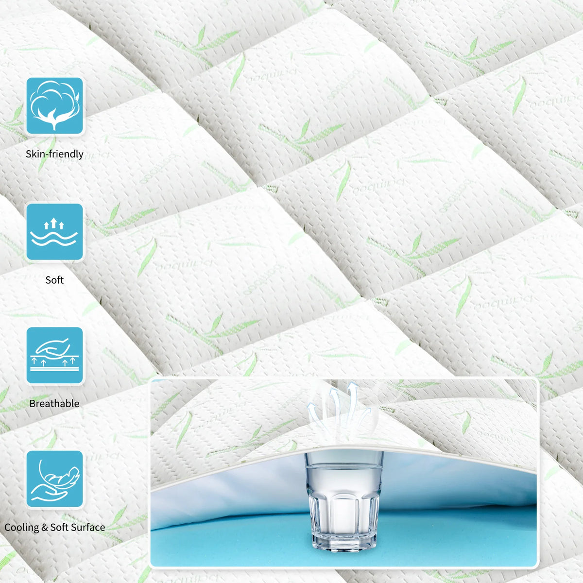 JHK Dual Layer Gel Memory Foam Mattress Topper Soft  Ventilated Thick Gel Cooling Mattress Soft and Breathable Bed Topper