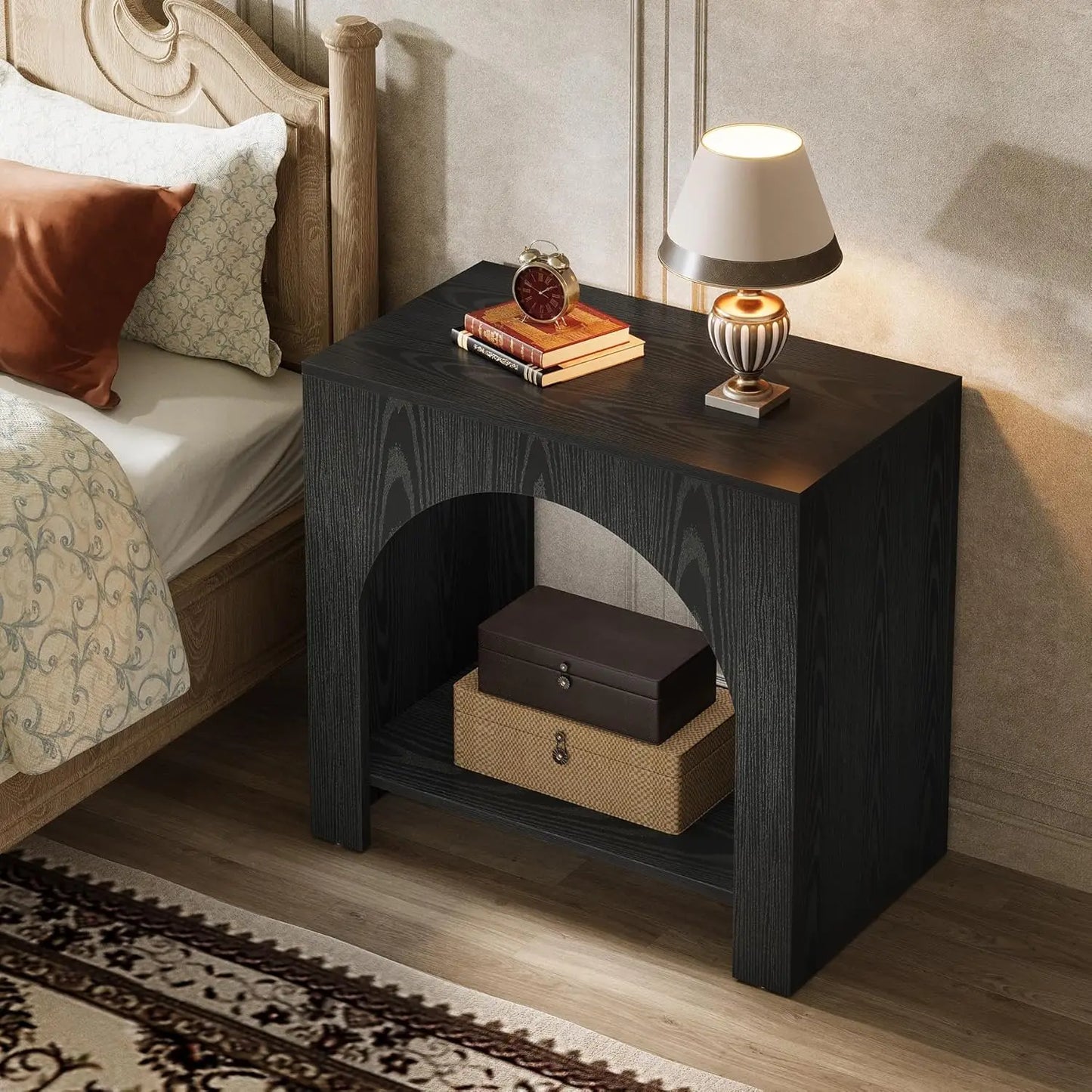 Farmhouse Nightstand With Storage Bedside Table For Bedroom Wooden Metal