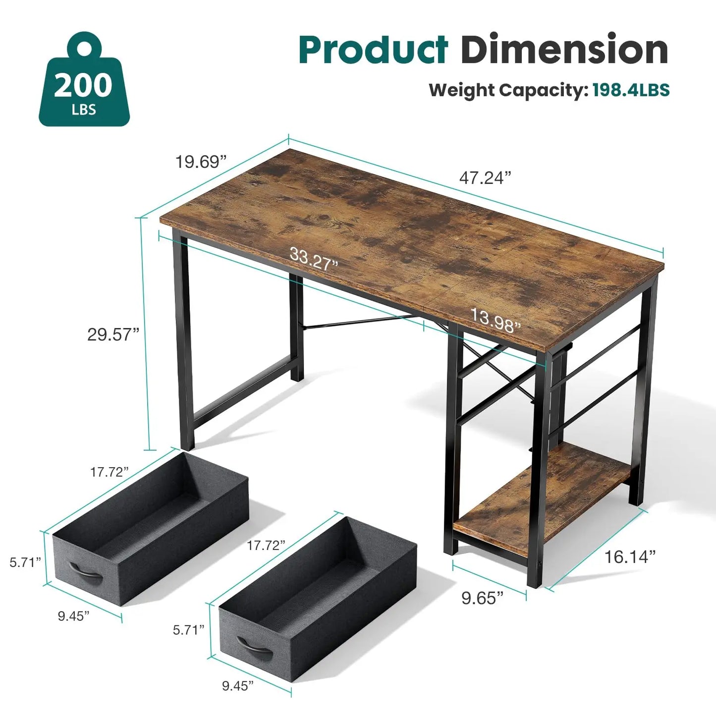 JHK Wood Computer Desk Two Drawers Office Gaming Modern Workstation