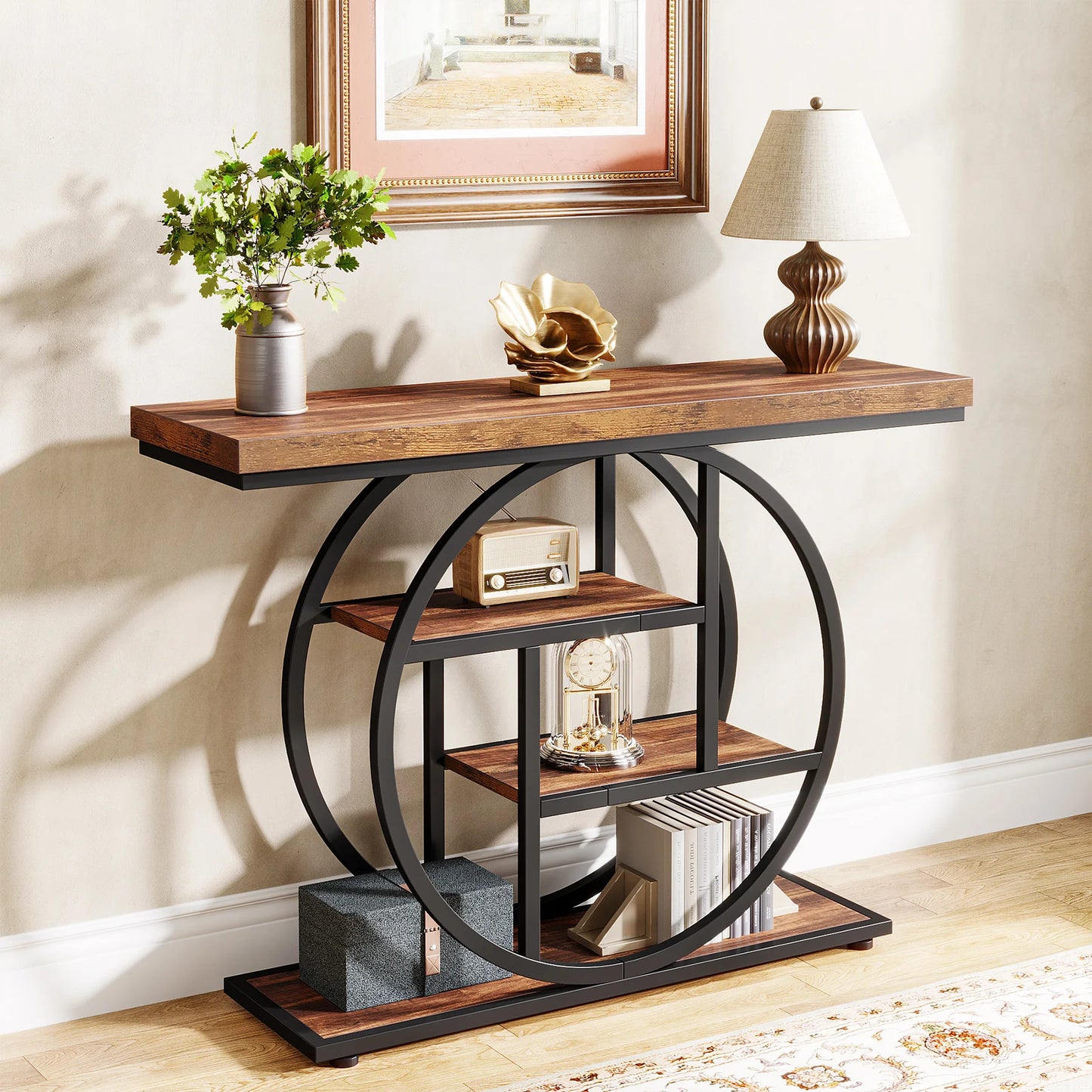 Tribesigns Industrial Console Table 4 Tier Storage Entryway Hallway Stand
