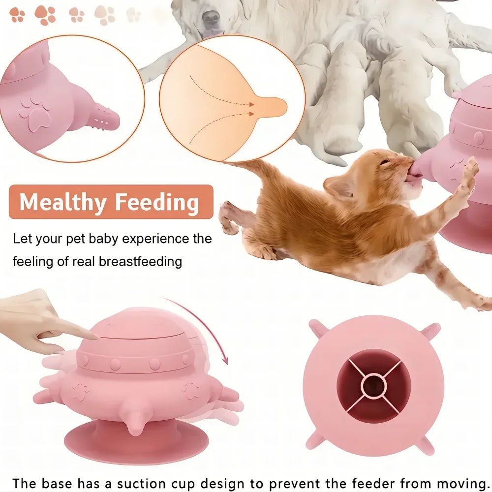 Biomimetic Pet Milk Feeder Soft Silicone Puppy Nursing Bottle Automatic Kitten Nipple Bowl with Suction Base 235ml