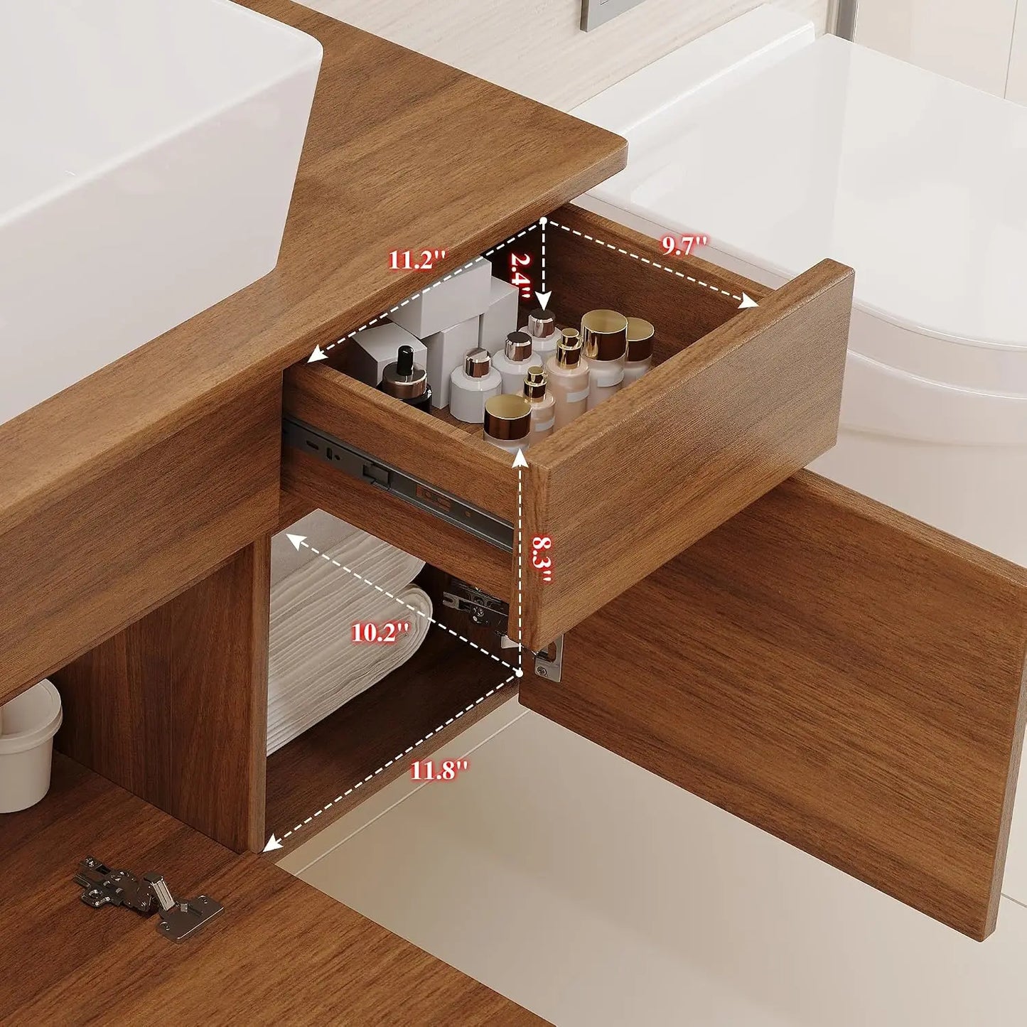 31.5" Floating Bathroom Vanity with Sink and Drawer, Soft Closing, Solid Wood Mid Century Modern Single Bathroom Vanity, Custom