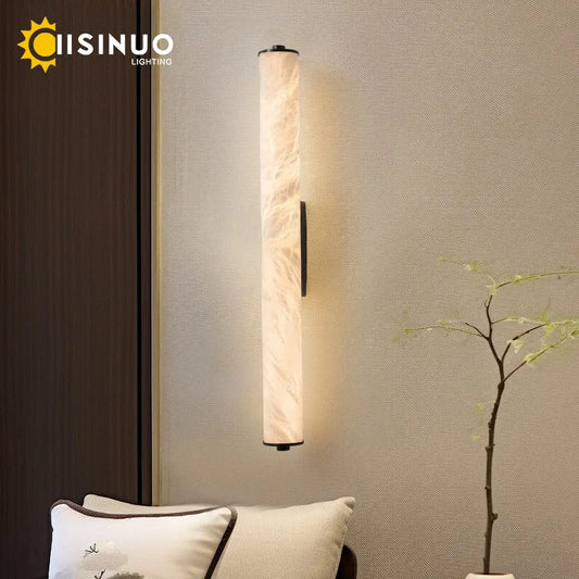 Spanish Natural Marble Wall Light for Bathroom Cylindrical Wall Lamp Stone Up and Down Sconce Indoor Parlor Bedroom Stairs Decor