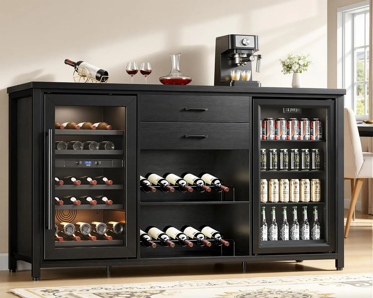 Large Coffee Bar Cabinet with 2 Fridge Space, 70.8" L Farmhouse Wine Cabinet, Wood Buffet Sideboard Table Station,, Customized
