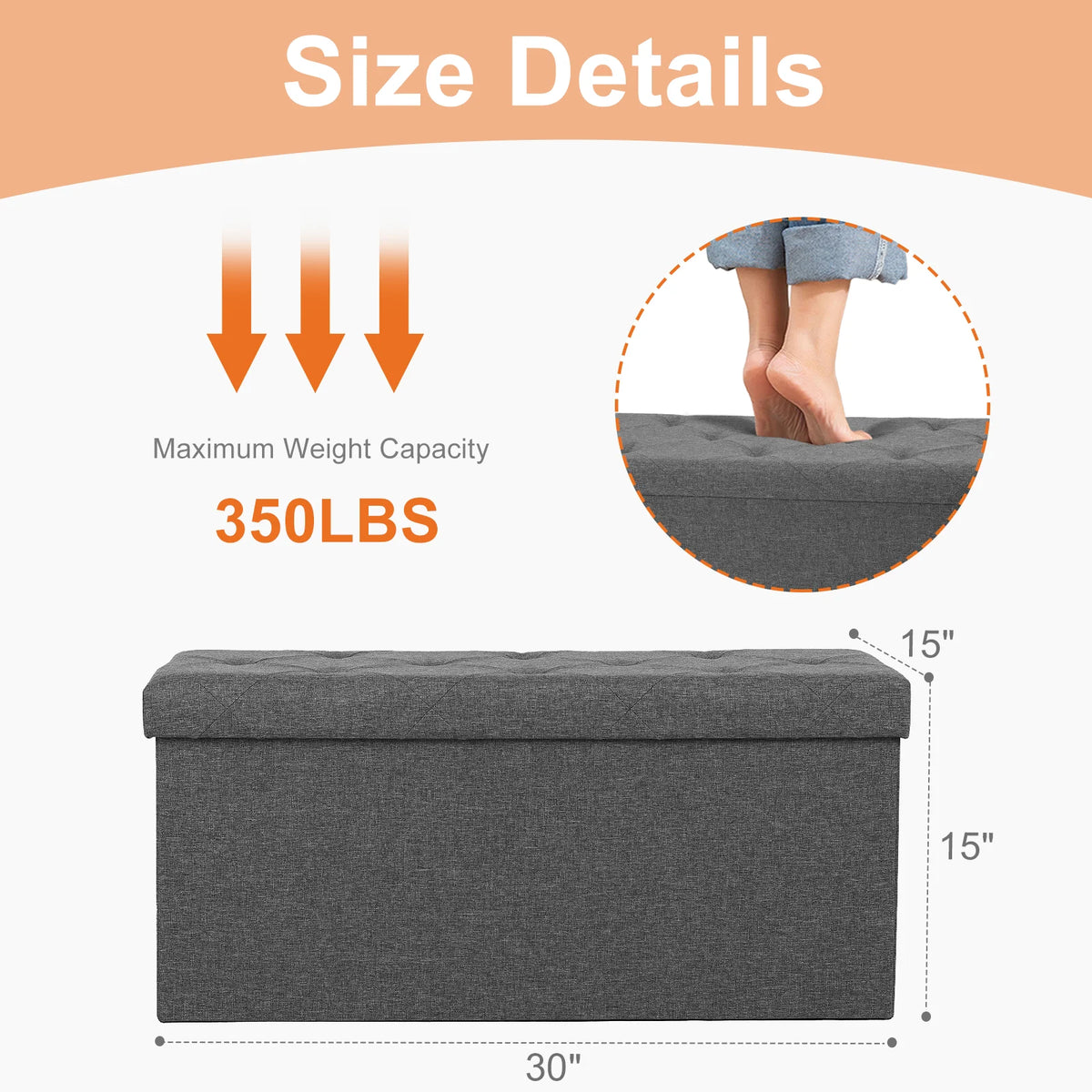 JHK Folding Storage Ottoman Bench Living Room Hidden Footstool Cushioned