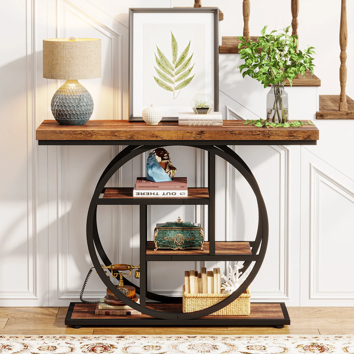 Tribesigns Industrial Console Table 4 Tier Storage Entryway Hallway Stand
