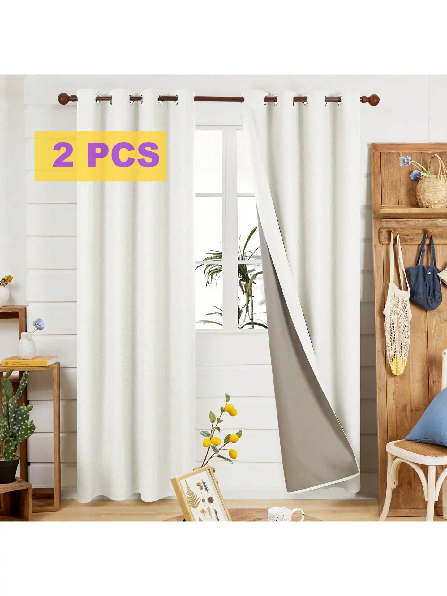 2 Pcs Full Blackout Curtains Faux Linen For Bedroom & Living Room - 100% Light Blocking Thermal Insulated Room Darkening, Noise Reducing, Modern Contemporary Style, 52 Inch Wide