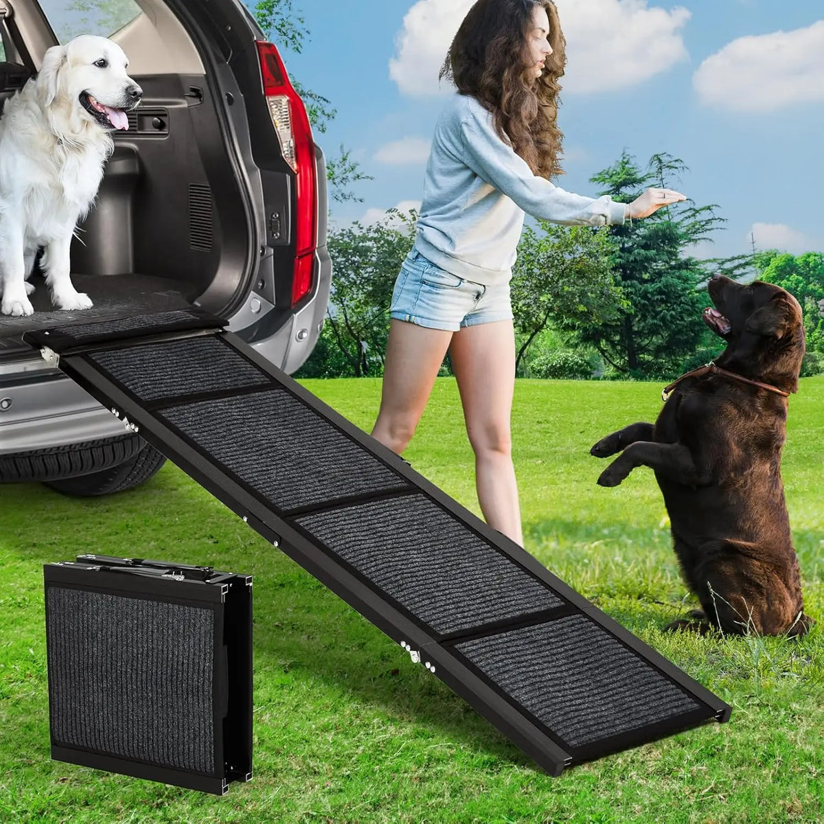 HiMISS Folding Non Slip Dog Car Ramp for Large Dogs