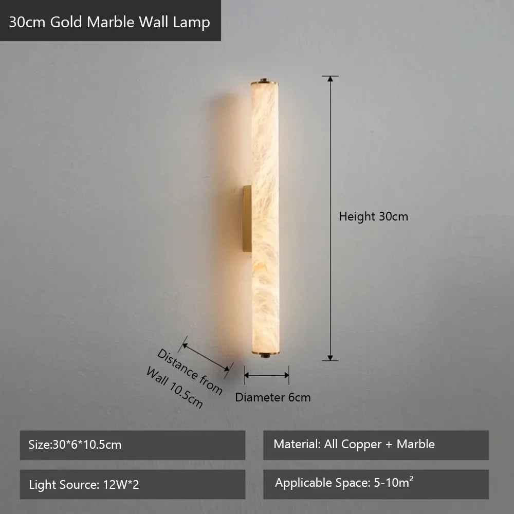 Spanish Natural Marble Wall Light for Bathroom Cylindrical Wall Lamp Stone Up and Down Sconce Indoor Parlor Bedroom Stairs Decor