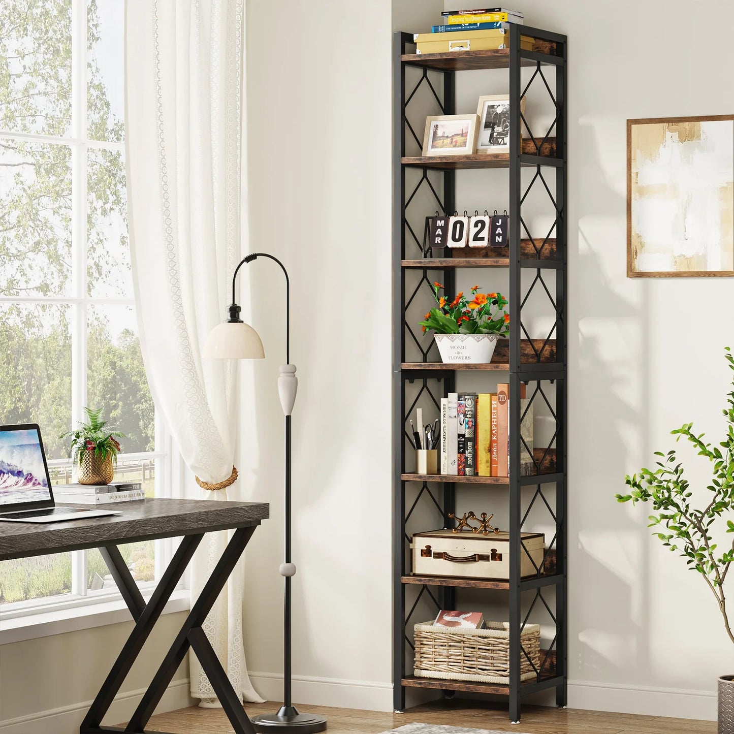 Tribesigns Narrow 7-Tier Bookshelf for Small Spaces