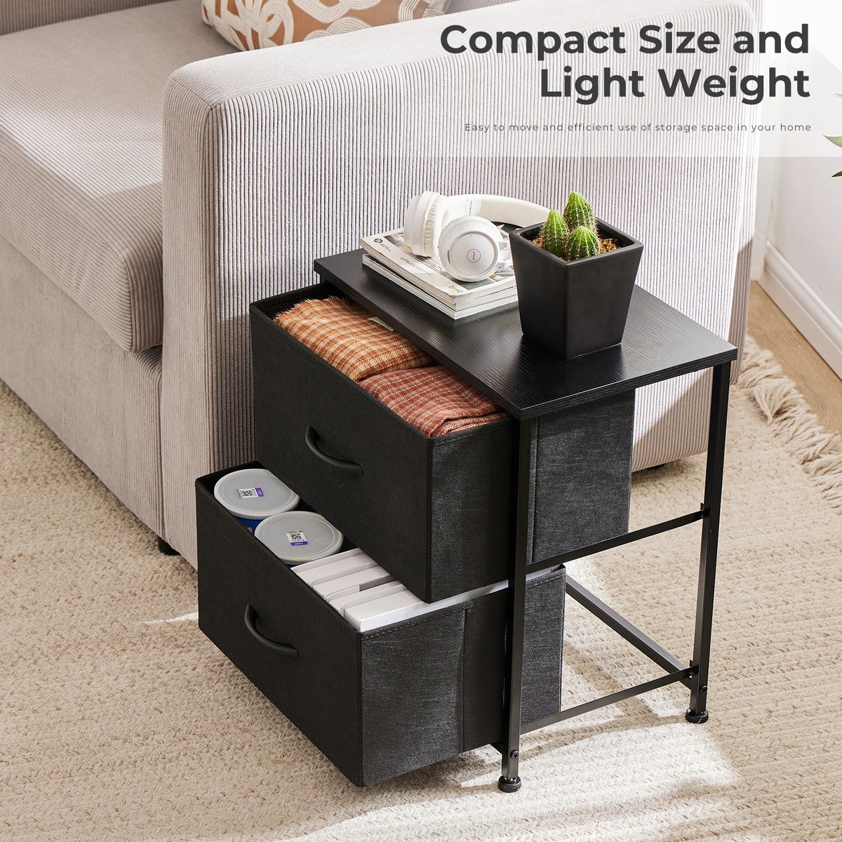 JHK Minimalist Fabric Drawers Living Room Cabinet Set Of 2