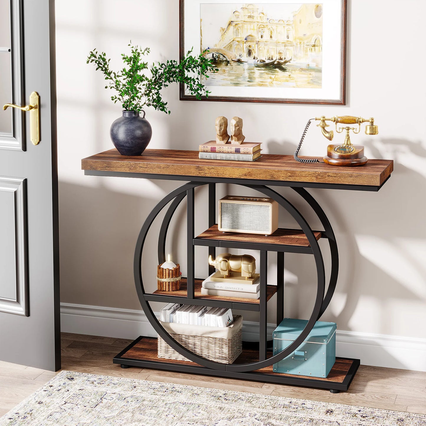 Tribesigns Industrial Console Table 4 Tier Storage Entryway Hallway Stand