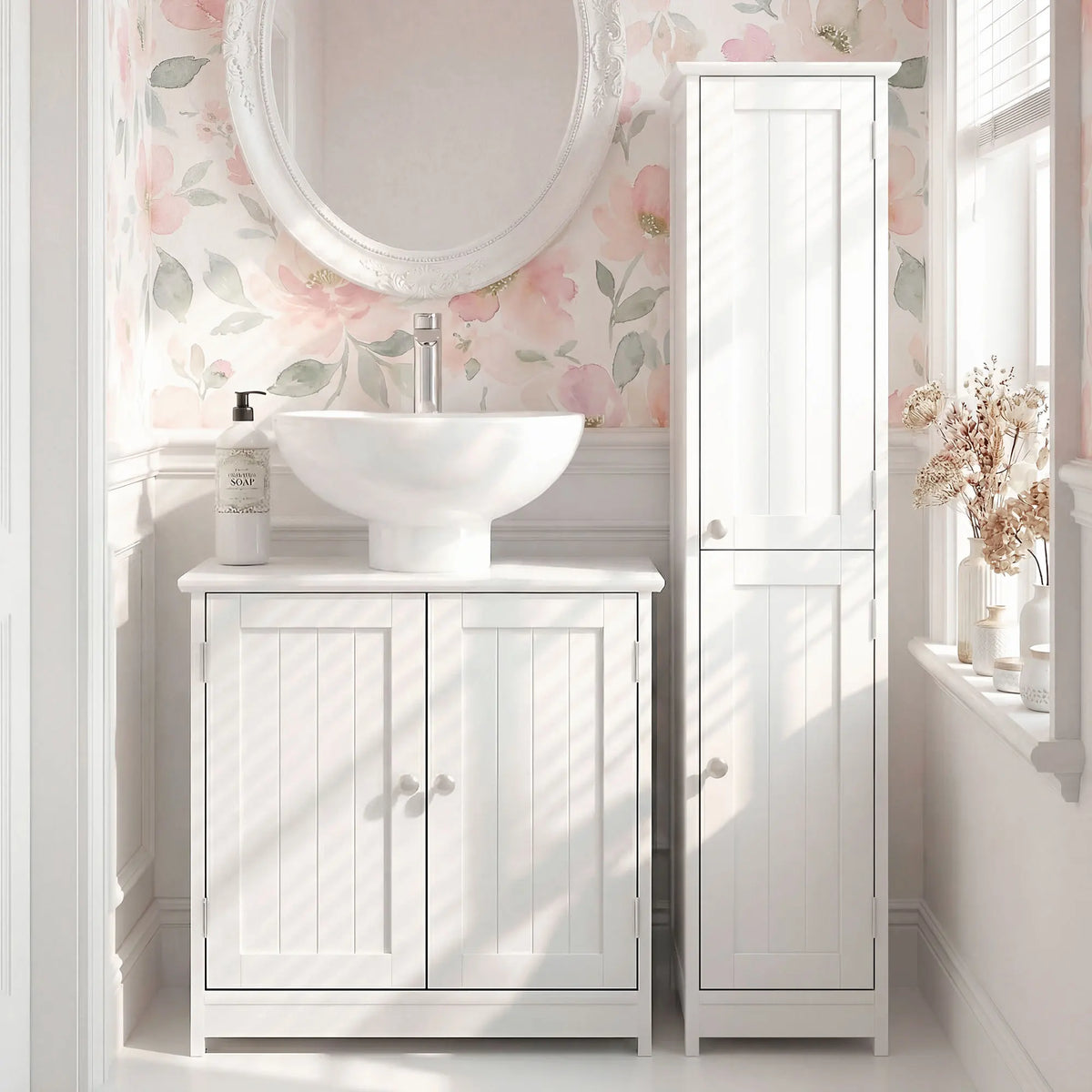 Kleankin 23.5" Pedestal Sink Storage Cabinet, Freestanding Bathroom under Sink Cabinet with U-Shape Cut-Out and Adjustable Shelf, White