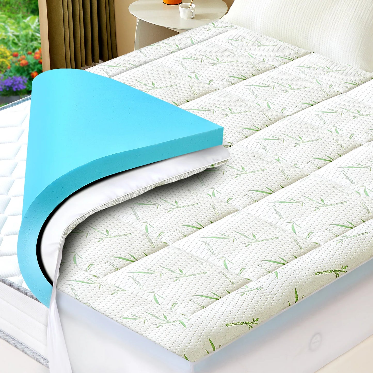 JHK Dual Layer Gel Memory Foam Mattress Topper Soft  Ventilated Thick Gel Cooling Mattress Soft and Breathable Bed Topper