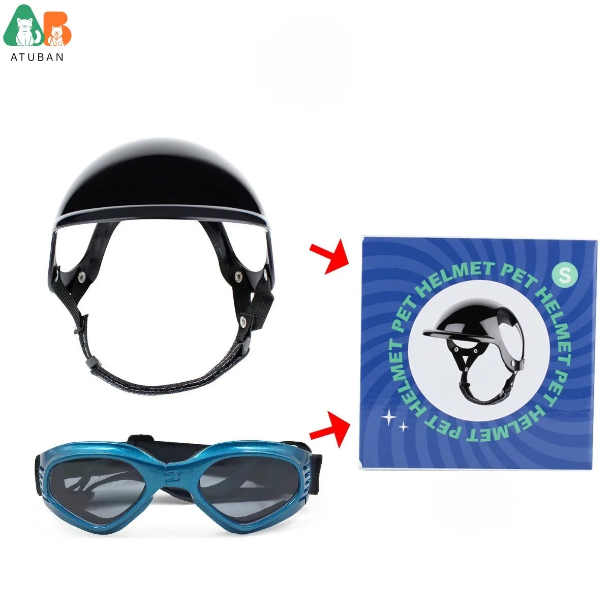 ATUBAN Cool Pet Motorcycle Helmet - Lightweight Goggles & Ear Holes Design, Stylish Protection for Small Dogs Riding & Driving
