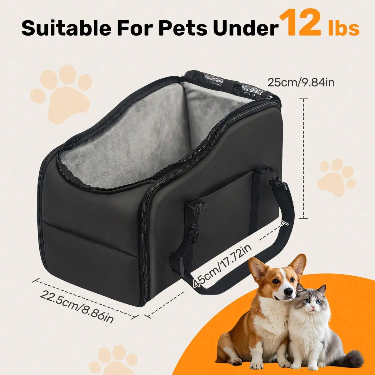 Center Console Pet Car Seat Carrier For Small Dogs & Cats Removable Washable Soft Plush Liner Portable Travel Booster Bed Stable Safety Pet Car Carrier For Road Trips