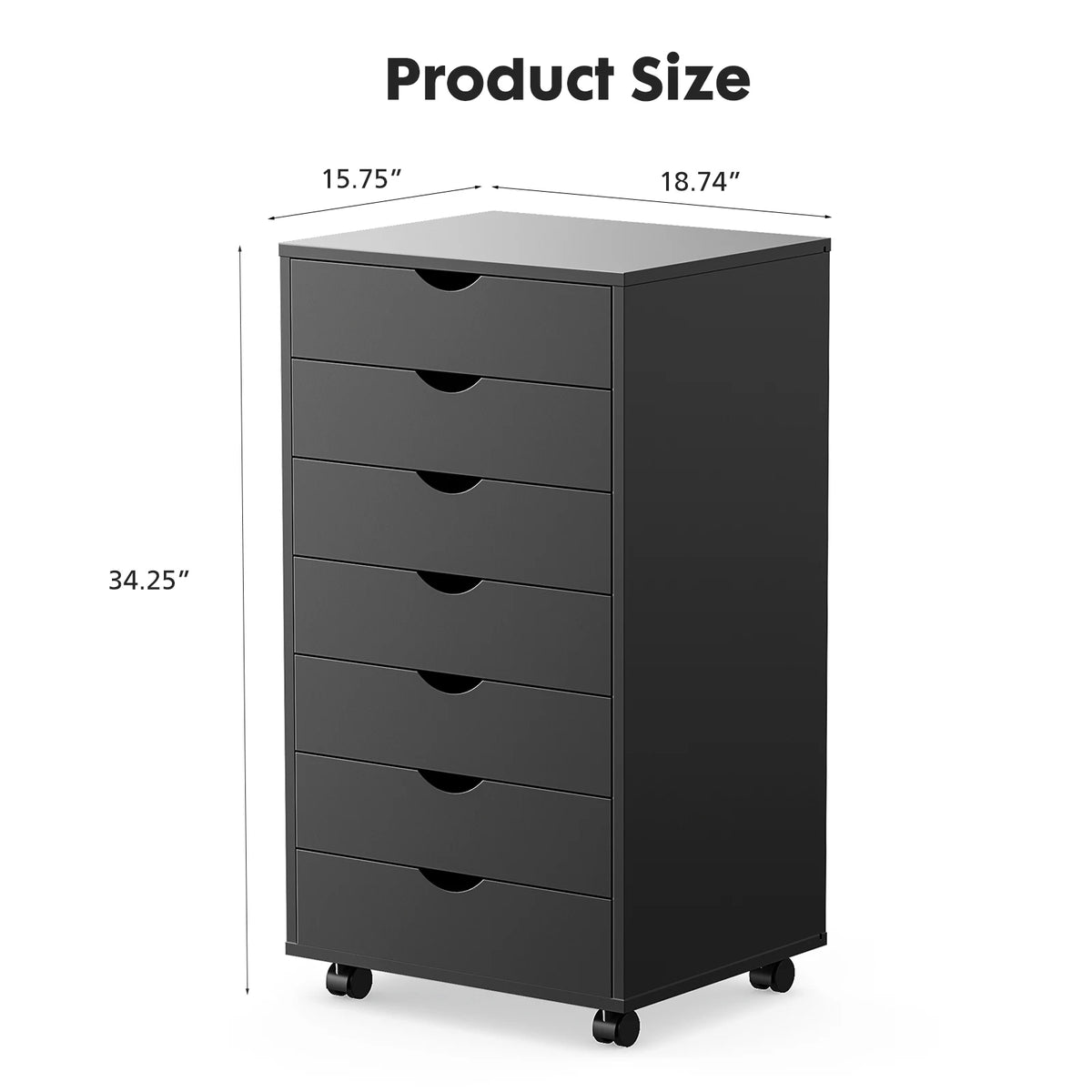 JHK Drawer Chest With Rollers Nightstand Storage Cabinet