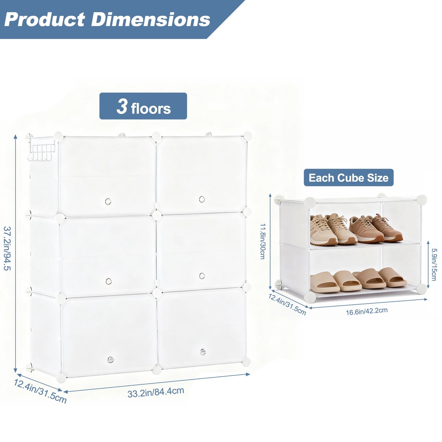 JHK Stackable Shoe Storage Cabinet With Door Plastic Multilayer Rack
