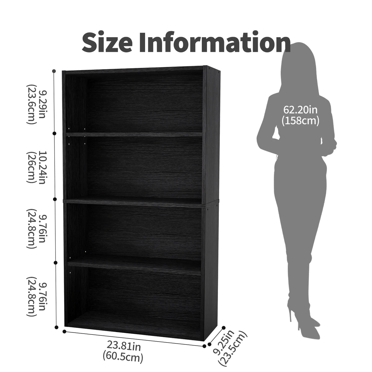 JHK 3-4 Tier Wooden Shelf Bookcase Tall Floor Standing Open Bookshelf for Living Room and Home Office Personalized Storage