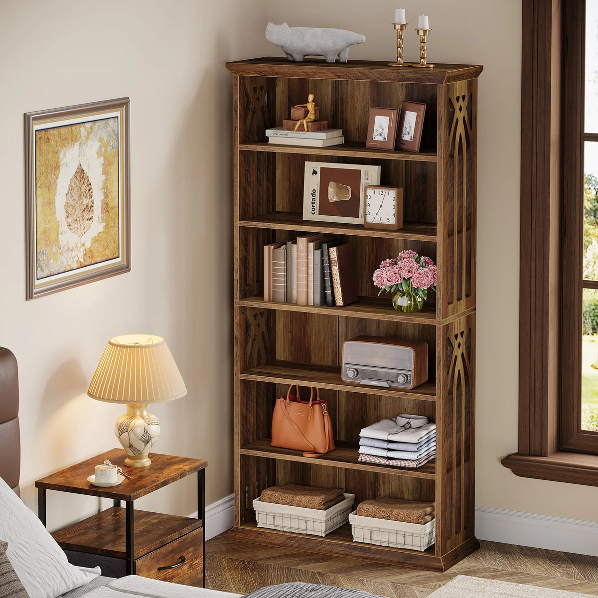 Tribesigns 6 Tier Tall Wood Bookshelf Freestanding Storage Display Shelf