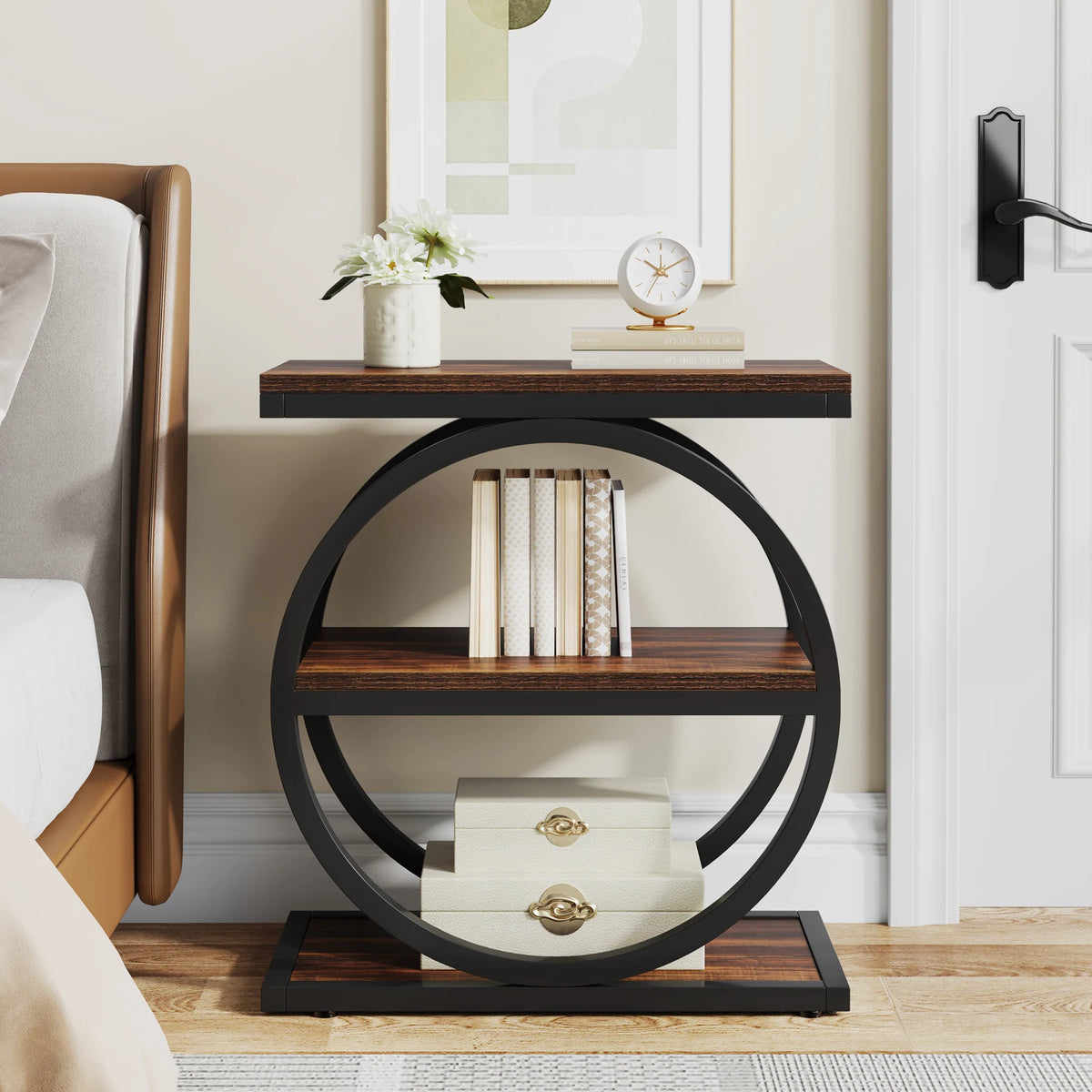 Tribesigns Industrial End Table With Storage Shelves Narrow Side Table