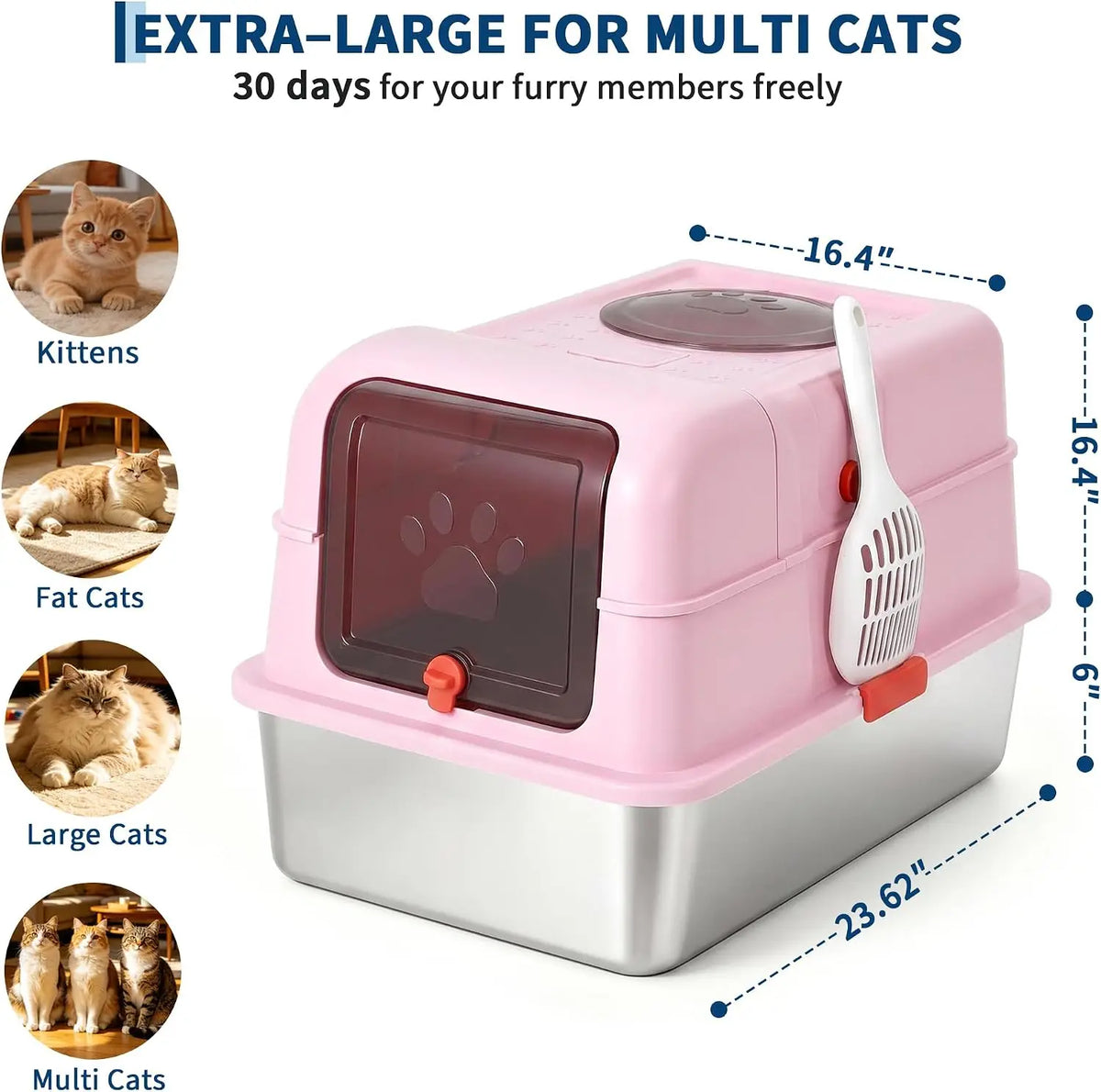 HiMISS Stainless Steel Cat Litter Box With Enclosed Top Entry