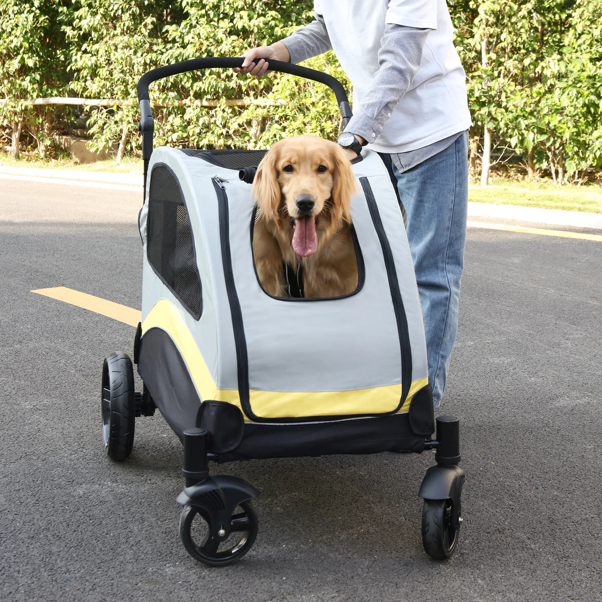 Foldable Four Wheel Pet Stroller with Breathable Travel Carrier